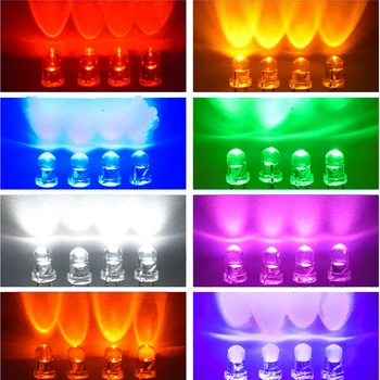 1000Pcs/Set Apaļa Diametrs 3mm LED Lampas, borta loka Burbulis F3 Sarkana Zaļa Violeta Dzeltena, Zila, Balta, Super Spožas LED Spuldzes, Diožu