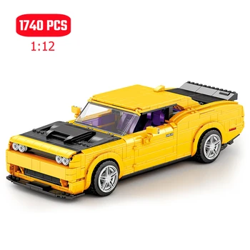 1740PCS 1:12 Klasiskie Dzelteno Sacīkšu Modelis Celtniecības Bloki Km Superauto Transportlīdzekļa Tehnisko Sporta Automašīnu Montāžas Ķieģeļi Rotaļlietas Zēniem