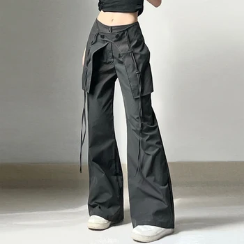 2023 Jaunas Dāmas Modes 2000s Streetwear Vintage Personalizētu Hipiju Bikses Sieviešu Ikdienas Y2K Black Zaudēt Kabatas, darba Apģērbi Bikses