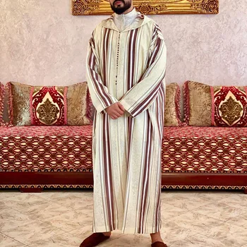 2023 Jauno Pavasara un Vasaras Vīriešu Garš Krekls Ikdienas Parasto Bēša Musulmaņu Tērpu Islāma Apģērba Svītru Vīriešu Modes Arabe
