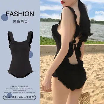 2023 Jaunu Tīru Vēlmi Backless Sexy Sieviešu Apģērbu bez Piedurknēm Conjoined Body Slim Black Modes Gadījuma Trīsstūris Bikini Komplekts