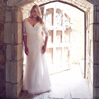 2023 vestido de noiva Dziļu V-veida kakla Pusi Šifona Piedurknēm Grīdas-garums Līgavas kleita abendkleider ilgi māte no līgavas kleitas