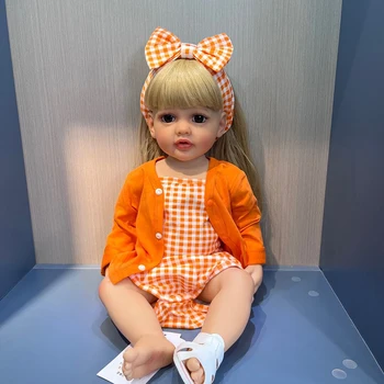 55CM Pilna Ķermeņa Silikonu Princese Soft Touch Atdzimis Toddler Betty ar Gariem Gaišiem Matiem, Spilgti Nekustamā Baby Doll par Bērnu Dāvanu