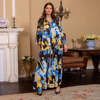 Abaya Sievietēm Ramadāna Modes Drukas Kleita Saūda Arābija Dubaija Musulmaņu Pavasara Drēbes Cepti Mīklas Deformē Dimants Karstā Urbt Ilgi
