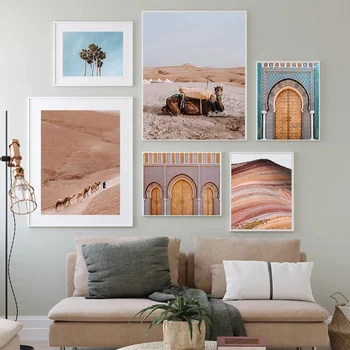 Boho Ainavu Tuksneša Ceļojuma Marrakech Kanvas Glezna, Plakāts Camel Drukāt Sienas Mākslas Aina Dzīvojamā Istaba Maroka Decoratio