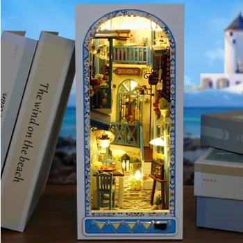 DIY Koka Grāmatu Nook Shelf Insert Miniatūru Veidošanas Komplekti Jūras Brīze Casa Plaukts Montāža Bookend Pieaugušo Dzimšanas dienas Dāvanas