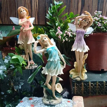 Eiropas Ziedu Pasaku Cute Meitene Eņģelis Sveķu Rotājumi, Balkons, Villa Figūriņas Apdare Pārtikas Dārza Statuja, Piederumi Laivas