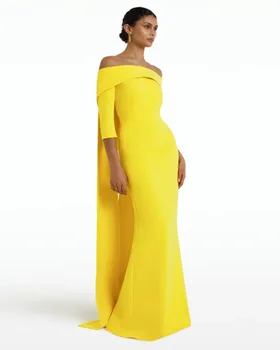 Elegants Dzeltena Sieviešu vakartērpi, 2023 Pusi Uzmavas Pie Pleca Oficiālās Balles Kleitas arābu Dubaija Vestidos Svētki
