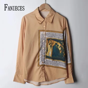 FANIECES Vintage Satīna Krekls Sievietēm Pavasara Rudens Garas Piedurknes Atloks, Blūzes Gadījuma Streetwear Jaciņa Topi blusa mujer moda