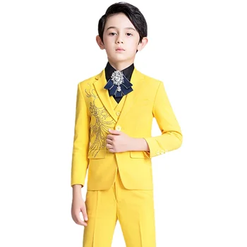 Formāls Uzvalks Jaka Kāzu zēniem Kleitu, Uzvalku komplekti 4 Gabaliem noteikt augstas kvalitātes žakete+veste+bikses +tauriņu zila izmērs 100-180CM