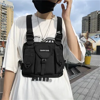 Funkcionālās Taktiskās Krūšu Soma Vīriešu Modes Bullet Hip Hop Veste Streetwear Maiss, Vidukļa Pack Unisex Black Chest Rig Soma