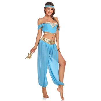 Halloween Arābijas Princese Kostīmu Pieaugušo Sievišķīgi Jasmīns Princese Posmā Kleitu, Plīvuru Top Bikses Vēdera Dejas Vēderā, Kostīms, Uzvalks
