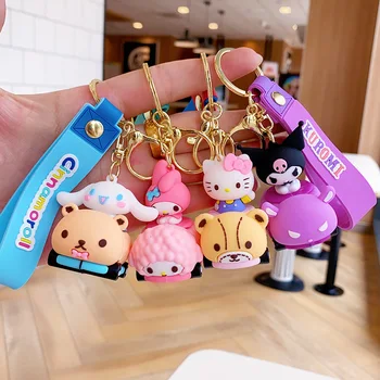 Jaunu Kawaii Sanrio Keychain Hello Kitty Kuromi Manu Melodiju Cinnamoroll Cute Anime Multfilmu Sērijas Automašīnu 산리오 Keychain Bērniem, Rotaļlietas, Dāvanu