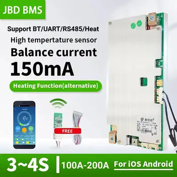 JBD Smart BMS 3S 4S 12V Li-ion Lifepo4 Bms 100.A 120.A 150A 200A Apkures UART RS485 Funkciju Litija Akumulators Balance Board