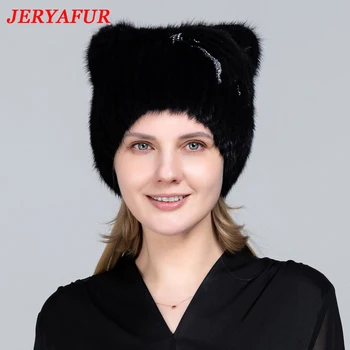 JERYAFUR Ziemas Sieviešu Cepure Reālu Dabisko Ūdeļu Kažokādas Cepures Jaunu Modes Kažokādu Cepures Sieviešu Biezs Silts krievijas Beanies Vāciņi
