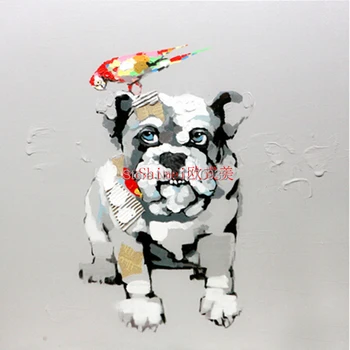Karikatūra Eļļas Glezna Uz Audekla Anotācija Dzīvnieku Top Sienas Mākslas Mājas Apdare 100% Roku Apgleznoti Putns, Happy Dog Vadītājs