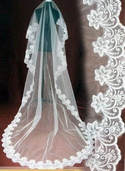 Kāzu Līgavas 3 Metrus Garš Vienu Kārtu Plīvuru Ziloņkaula/Balts Elegants Kāzu Aksesuāri Velos De Novia Voile De Mariee