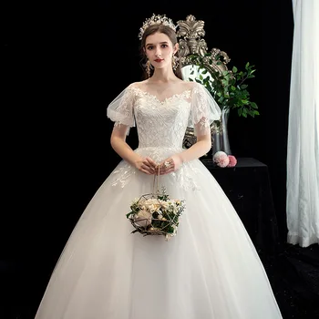 Līgavas kleitas, Kāzu Kleitas plus Lieluma Mežģīnes, balta mežģīņu kāzu plīvurs īsām piedurknēm saldā sirds H269