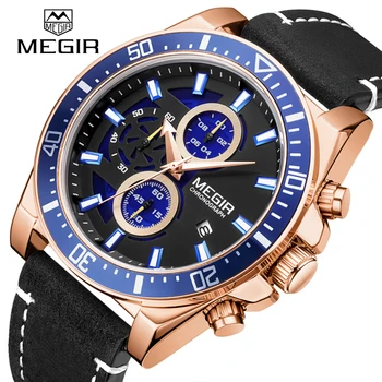 MEGIR 2023 Kvarca pulkstenis ar Digitālo Datums Vīriešu Ādas Siksna Uzņēmējdarbības rokas Pulkstenis Ūdensizturīgs Luksusa Rokas Pulkstenis Jauns