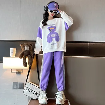 Meiteņu Tērpi Pavasarī, Rudenī Bērni, Lācis Džemperi Komplekti Teen Meitenēm ar garām Piedurknēm T-Krekls + Bikses 2Pc Treniņtērpi Bērniem Loungewear
