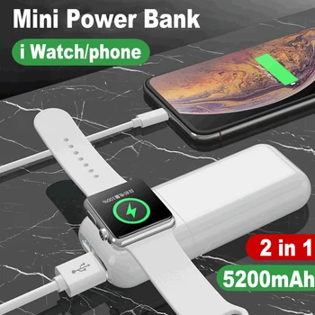 Mini Power Bank 5000mAh Portatīvo Ārējo Autonoma Akumulators Apple Skatīties 7 8 Se Ultra iPhone 14 13 12 Samsung S22 S23 Xiaomi
