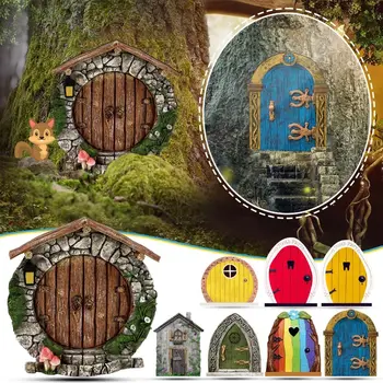 Miniatūra Pasaku Gnome Durvju Figūriņas Elfu Mājas, Koka Pasaku Dārzs Logu, Durvju Mākslas Koka Statujas, Ornamentu, Āra Apdare
