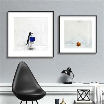Modernā Stilā Anotācija Dzīvnieku Plakātu Būvniecība, Pingvīns Grafisko Plakātu Taisnstūra Melns un Balts Abstraktā Audekls Gleznošanai Pr