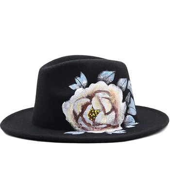 Modes Roku Apgleznoti Ziediem Fedora Cepuri Vīriešu, Sieviešu Panama Džeza Cepuri Dāmas Platām Malām, Kāzu Cepures Sombreros Mujer De