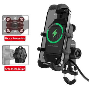 Motociklu Bezvadu Lādēšanas Tālruņa Turētāju Statīvu 3.0 Ātru Lādētāju GPS Moto Atbalsta Mobilais Stūres Stiprinājums 4-7 collu Tālrunis