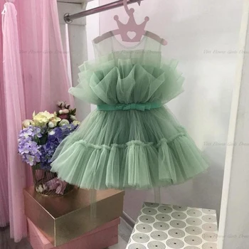 Nekustamā Jaunas Meitenes Kleita Dzimšanas dienas Ceļa Garums Tilla Loku Princess Birthday Party Saģērbt Bērnu Apģērbi ar Loku 2023 Jauno Vasaras