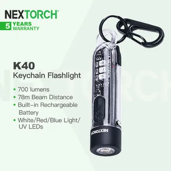 Nextorch K40 Multi-gaismas Avots Keychain, Mini LED Lampiņu, atkārtoti Uzlādējams, Balts/Sarkans/Zils/UV, Keyring-gaismas ar Kabatas Klipsi