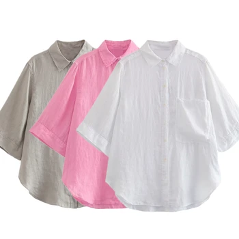 Nokalta Japāņu Stila Vienkāršu Kabatas Zaudēt Vasaras Kreklu Ikdienas Piepilsētas Topi Biroja Dāmas Modes Blūze