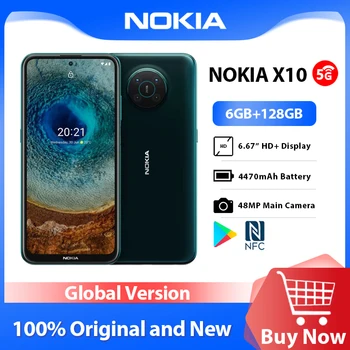 Nokia X10 5G Viedtālrunis 6GB 128GB 6.67 collu FHD+ Displejs 4470mAh Akumulatora Snapdragon 480 IP52 48MP Quad Kamera, 2 SIM Kartes