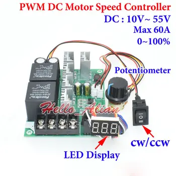 PWM DC 10-50V Mehānisko Ātruma regulators CW CCW Grozāmu Slēdzi Ciparu LED Displejs, 0 -100% Regulējams Disku Moduļa Ieejas MAKS 60A