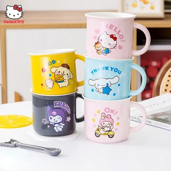 Sanrio Anime Hello Kitty Krūze Karikatūra Kawaii Kuromi Manu Melodiju Cinnamoroll Keramikas Ūdens Kausa Bērnu Piena Brokastis Kausa Dāvanu