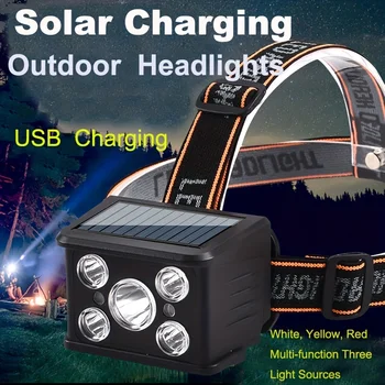 Saules 7LED/5LED+COB Lukturis 5 Režīmi Multifunkcionāla Galvas Lukturīti, USB Uzlādējams Lukturu Ūdensizturīgs Galvas Lampas