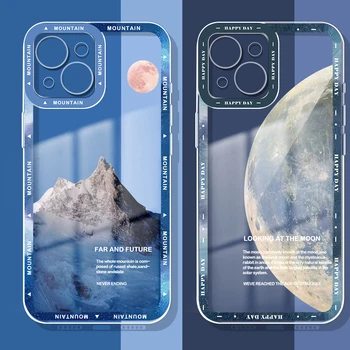 Sniega Kalnu Saulrieta Tālrunis Lietā Par iPhone 14 13 12 11 Pro Max XS XR X 7 8 6 6S 14 Plus Soft Triecienizturīgs Bufera Skaidrs Aizmugurējo Vāciņu