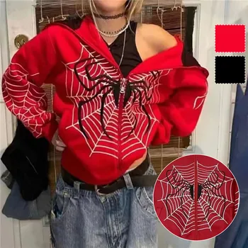 Spider Red Grafiskais Hoodies Sieviešu Apģērbu, Siltu Harajuku Vintage, Grunge Zip Up pelēkā vārna Sieviešu Un Vīriešu sporta Krekls Topi