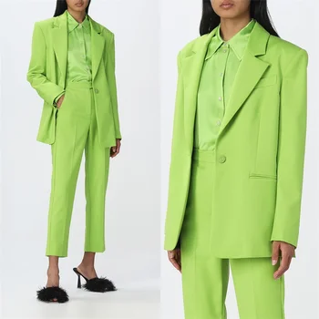 Spilgtas Krāsas Sievietes Tērps Uzstādīt Žakete+Devītā Bikses Modes Zaļā Oficiālu Biroja Uzvalku Mētelis, Jaka Balles Kleitu Pasūtījuma Izgatavotu Tērpu