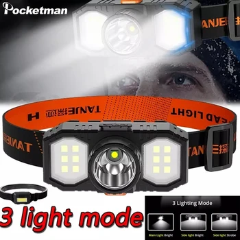 Spēcīgs COB LED Lukturis 3 Apgaismojuma Režīmi USB Lādējamu Lukturu Ūdensizturīgs Galvas Lampas Super Spilgti Galvas Lukturīti
