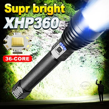 Super Jaudīgu XHP360 LED Lukturīti Uzlādējams Lāpu Usb Puses Lampa Spēcīgs Taktisko Flash Gaismas Zoomable Medību Laternas