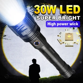 Super Powerdul Usb Lādējamu Lukturīti 30W Led Lukturīti ar Augstu Jaudu, Taktiskās Lāpu Āra Ūdensizturīgs Zoomble Kempinga Lampas
