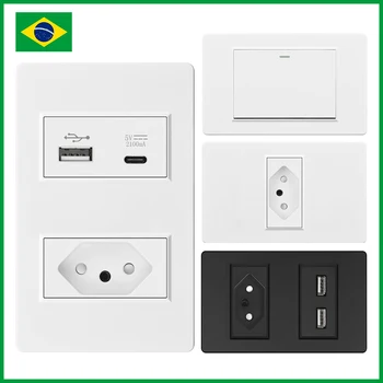 VISWE Brazīlija standarta sienas kontaktligzdas ar usb c tipa plug-5v, 2a 118mm*72mm PC antipirēnu panelis 10.a 20a sienas elektriskās kontaktligzdas