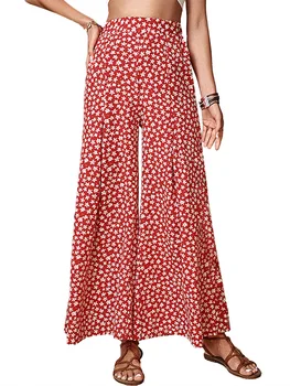 Ziedu Drukāt Augstā Vidukļa Plaša Kāju Bikses Sievietēm - Stilīgs Brīvs Bikses Ideāli piemērots Ikdienas Pusēm un Modes Streetwear